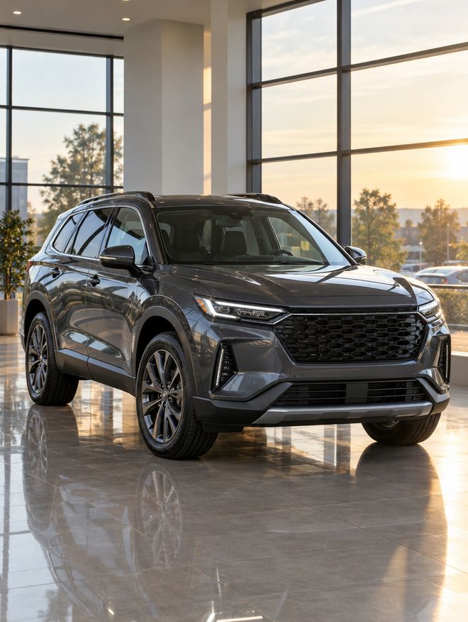 SUV cinza no salão de uma concessionária